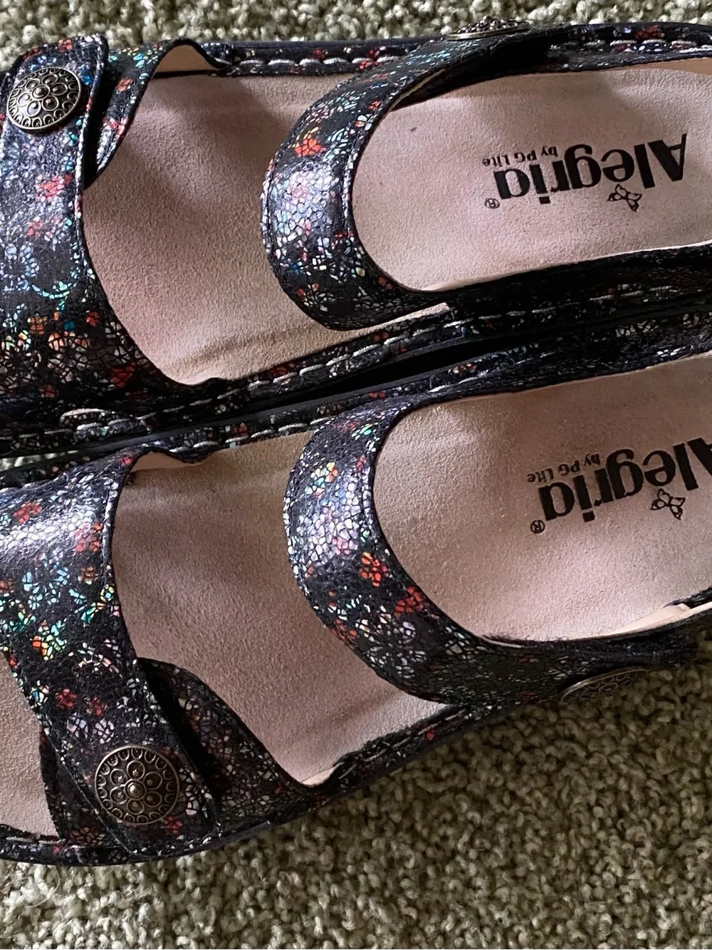Alegria Black Multicolor Floral Comfort Wedge Sandals